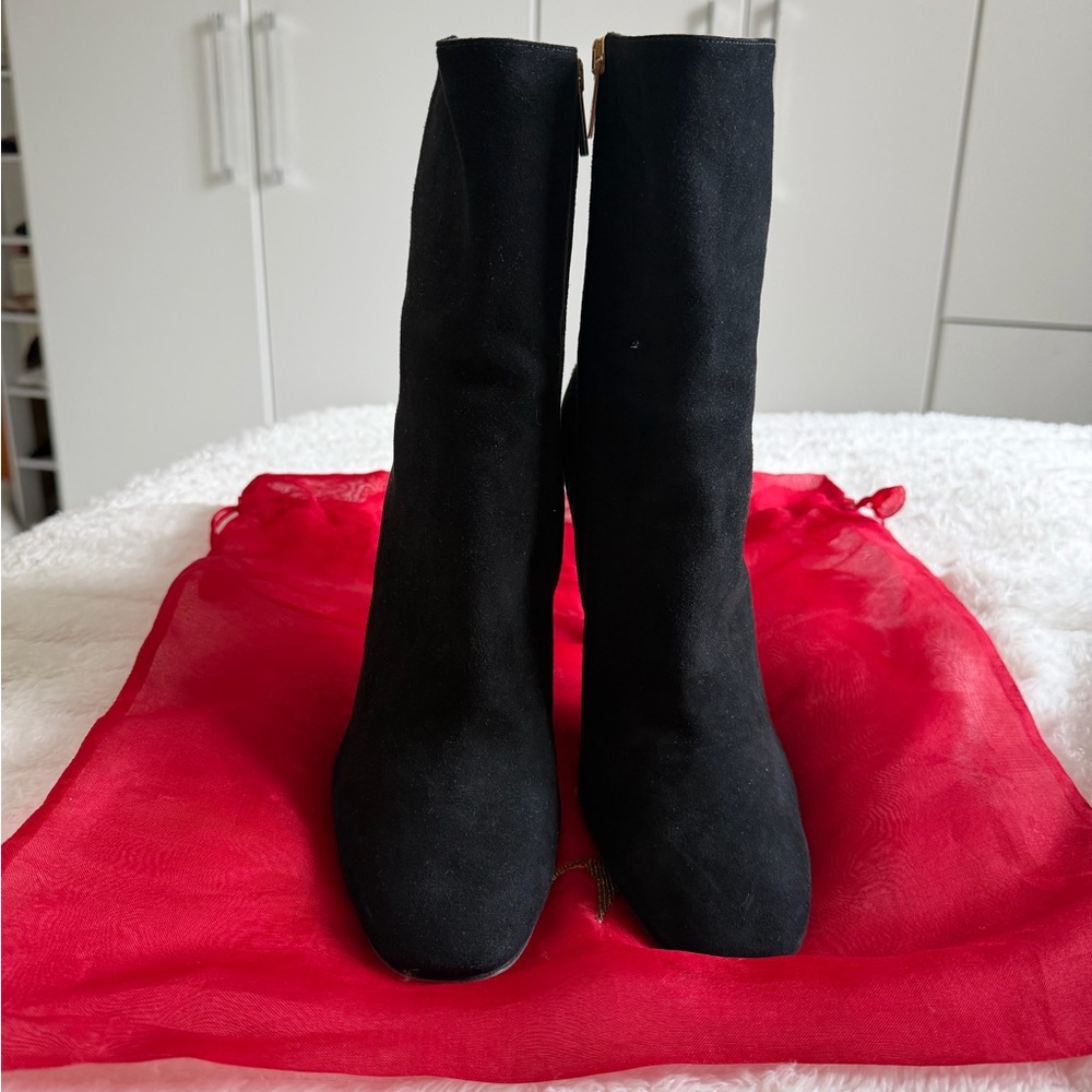 Rene Caovilla Black Suede Ankle Boots with Gold Crystal Serpent - Picture 7 of 8